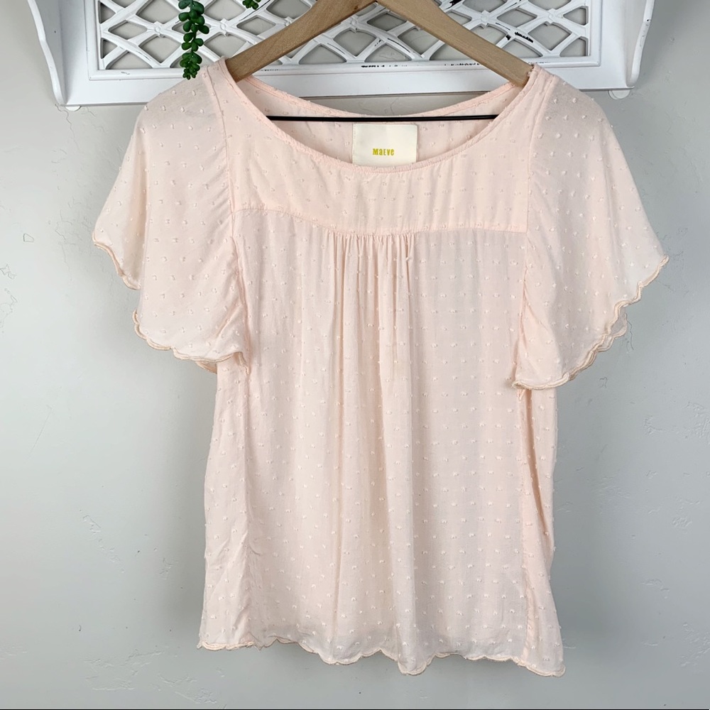 Anthro Maeve Pink Keme Swiss Dot Blouse sz 4